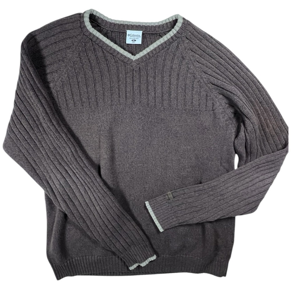 Rib Knit Sweater Mens XL Brown Red Ribbed Cotton Pullover Columbia Cobain‎